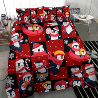 Penguin Winter Sports Christmas Bedding Set Cute Holiday Ski Snow Fun - Wonder Print Shop