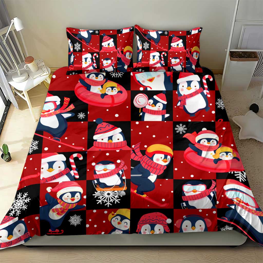 Penguin Winter Sports Christmas Bedding Set Cute Holiday Ski Snow Fun - Wonder Print Shop