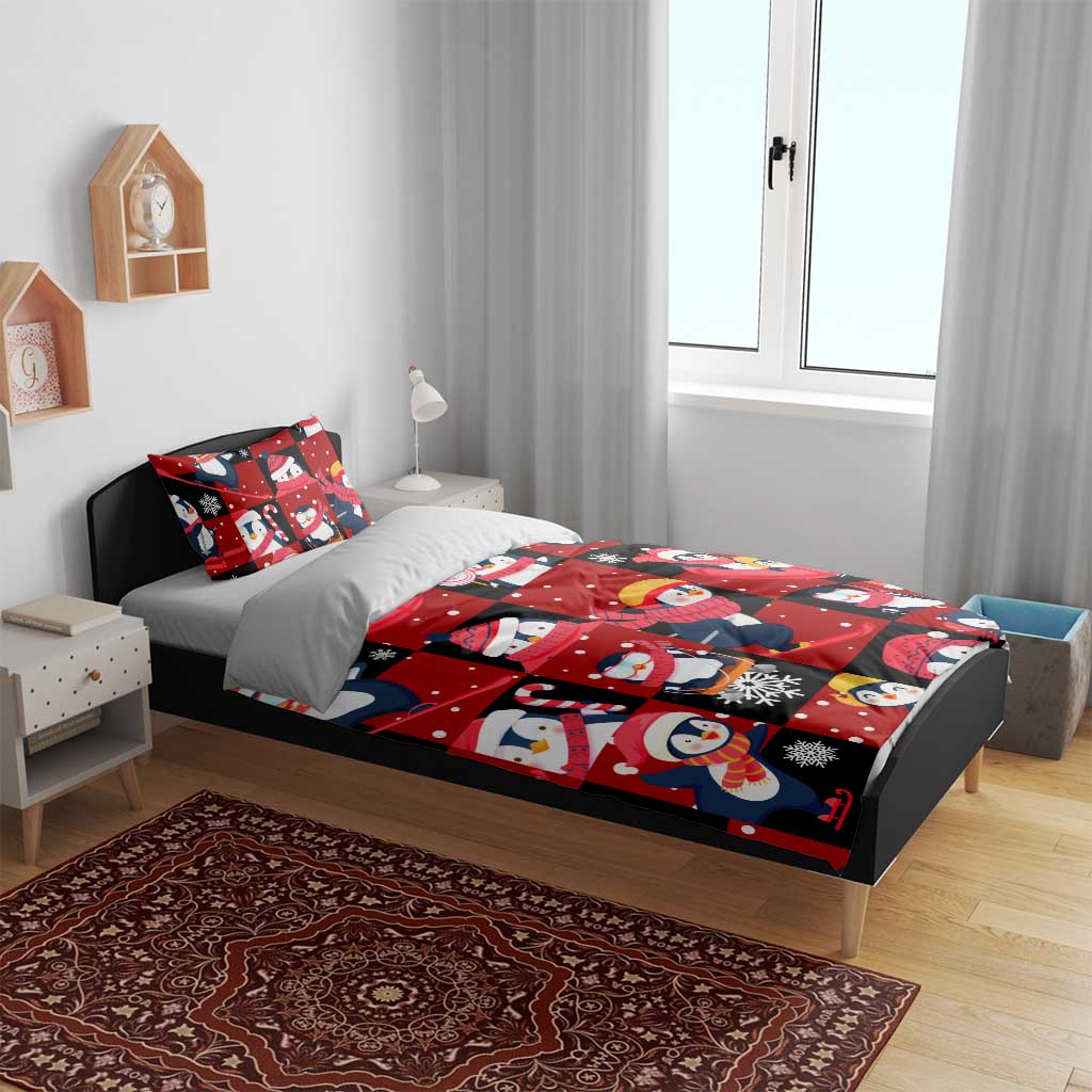 Penguin Winter Sports Christmas Bedding Set Cute Holiday Ski Snow Fun - Wonder Print Shop