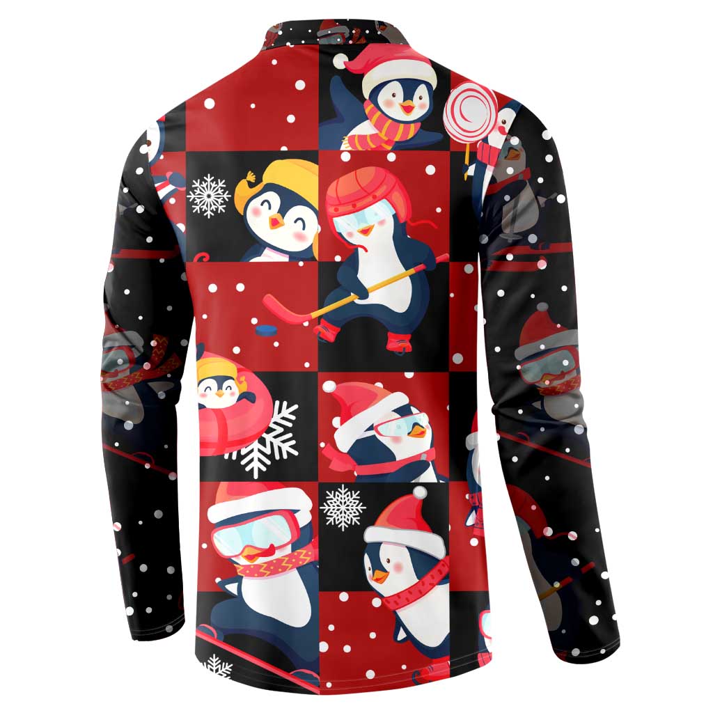 Penguin Winter Sports Christmas Button Sweatshirt Cute Holiday Ski Snow Fun - Wonder Print Shop