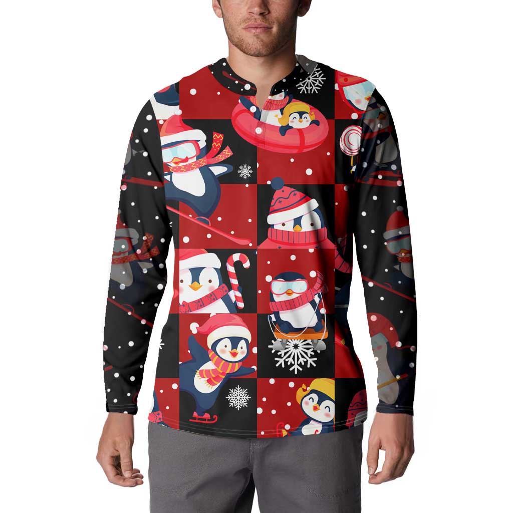 Penguin Winter Sports Christmas Button Sweatshirt Cute Holiday Ski Snow Fun - Wonder Print Shop