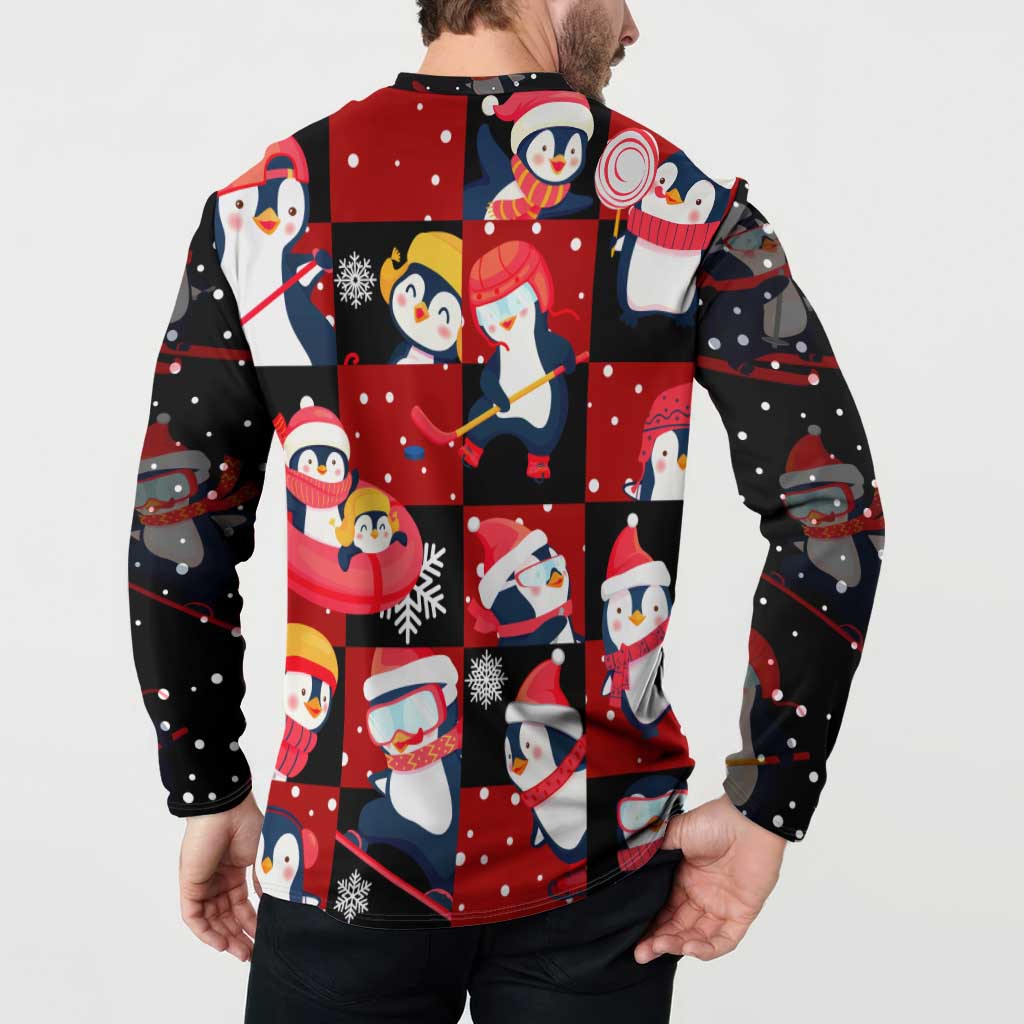 Penguin Winter Sports Christmas Button Sweatshirt Cute Holiday Ski Snow Fun - Wonder Print Shop