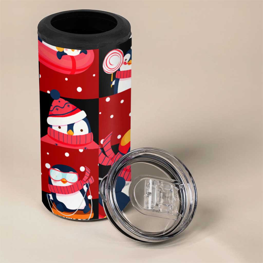 Penguin Winter Sports Christmas 4 in 1 Can Cooler Tumbler Cute Holiday Ski Snow Fun - Wonder Print Shop