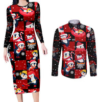 Penguin Winter Sports Christmas Couples Matching Long Sleeve Bodycon Dress and Long Sleeve Button Shirt Cute Holiday Ski Snow Fun - Wonder Print Shop