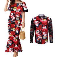 Penguin Winter Sports Christmas Couples Matching Mermaid Dress and Long Sleeve Button Shirt Cute Holiday Ski Snow Fun - Wonder Print Shop