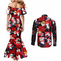 Penguin Winter Sports Christmas Couples Matching Mermaid Dress and Long Sleeve Button Shirt Cute Holiday Ski Snow Fun - Wonder Print Shop