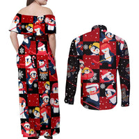 Penguin Winter Sports Christmas Couples Matching Off Shoulder Maxi Dress and Long Sleeve Button Shirt Cute Holiday Ski Snow Fun - Wonder Print Shop