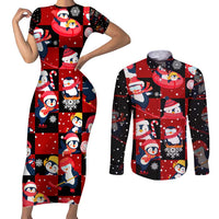 Penguin Winter Sports Christmas Couples Matching Short Sleeve Bodycon Dress and Long Sleeve Button Shirt Cute Holiday Ski Snow Fun - Wonder Print Shop