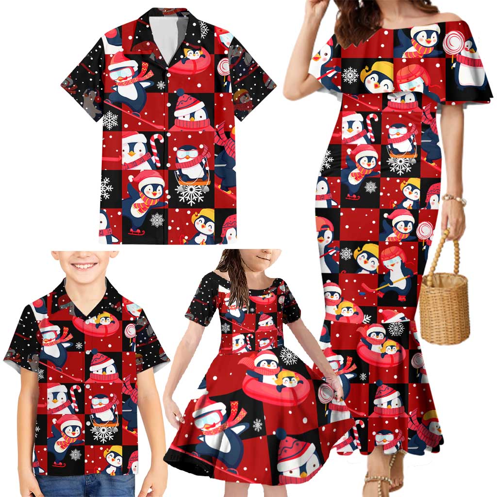 Penguin Winter Sports Christmas Family Matching Mermaid Dress and Hawaiian Shirt Cute Holiday Ski Snow Fun - Wonder Print Shop
