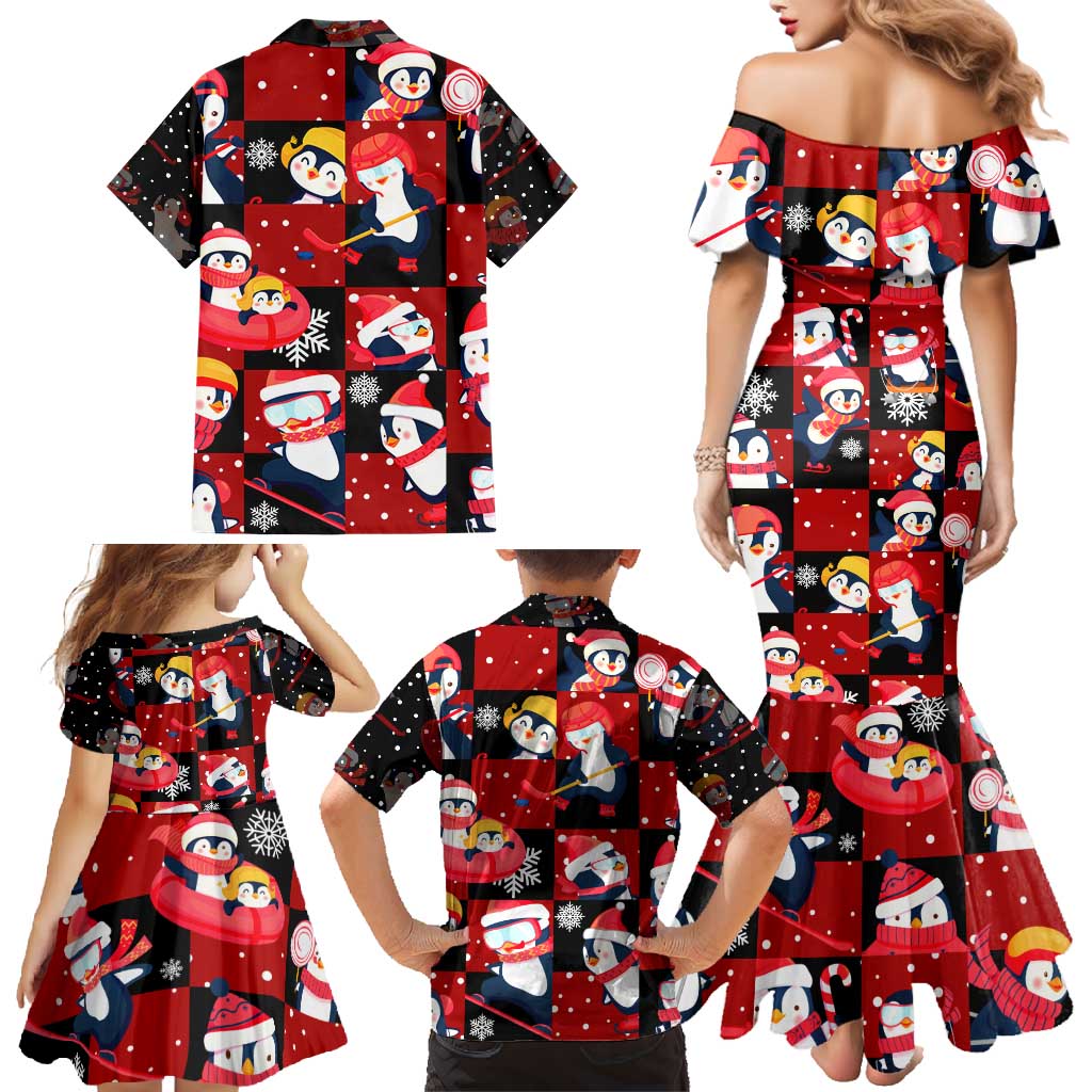 Penguin Winter Sports Christmas Family Matching Mermaid Dress and Hawaiian Shirt Cute Holiday Ski Snow Fun - Wonder Print Shop