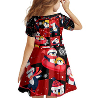 Penguin Winter Sports Christmas Family Matching Off The Shoulder Long Sleeve Dress and Hawaiian Shirt Cute Holiday Ski Snow Fun - Wonder Print Shop