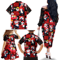 Penguin Winter Sports Christmas Family Matching Off The Shoulder Long Sleeve Dress and Hawaiian Shirt Cute Holiday Ski Snow Fun - Wonder Print Shop