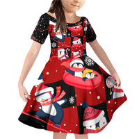 Penguin Winter Sports Christmas Family Matching Off Shoulder Short Dress and Hawaiian Shirt Cute Holiday Ski Snow Fun - Wonder Print Shop