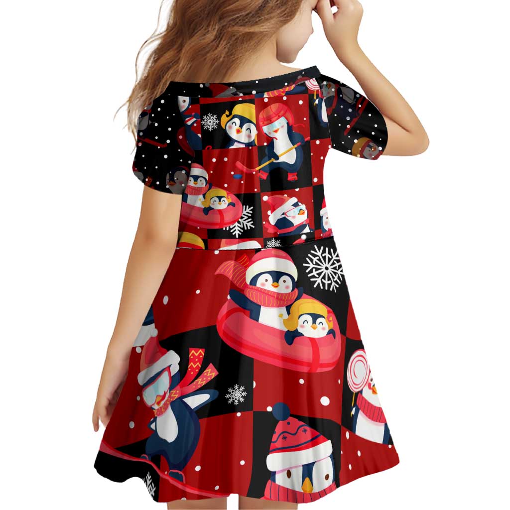 Penguin Winter Sports Christmas Family Matching Off Shoulder Short Dress and Hawaiian Shirt Cute Holiday Ski Snow Fun - Wonder Print Shop
