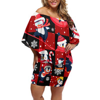 Penguin Winter Sports Christmas Family Matching Off Shoulder Short Dress and Hawaiian Shirt Cute Holiday Ski Snow Fun - Wonder Print Shop