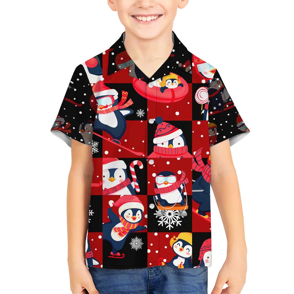 Penguin Winter Sports Christmas Family Matching Off Shoulder Short Dress and Hawaiian Shirt Cute Holiday Ski Snow Fun - Wonder Print Shop