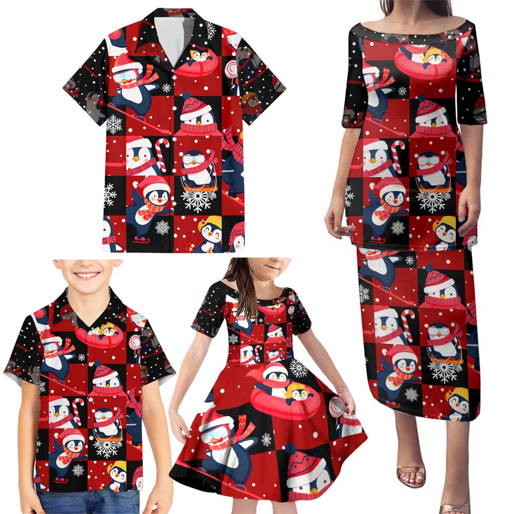 Penguin Winter Sports Christmas Family Matching Puletasi and Hawaiian Shirt Cute Holiday Ski Snow Fun - Wonder Print Shop