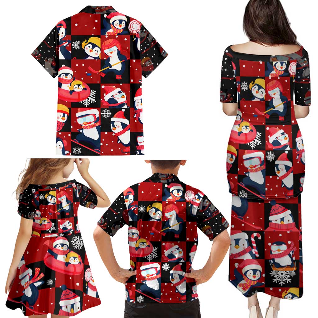 Penguin Winter Sports Christmas Family Matching Puletasi and Hawaiian Shirt Cute Holiday Ski Snow Fun - Wonder Print Shop