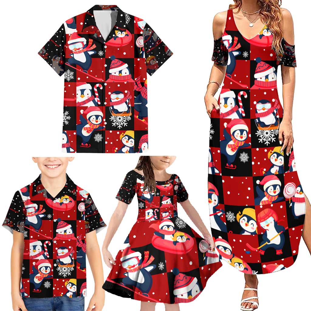Penguin Winter Sports Christmas Family Matching Summer Maxi Dress and Hawaiian Shirt Cute Holiday Ski Snow Fun - Wonder Print Shop