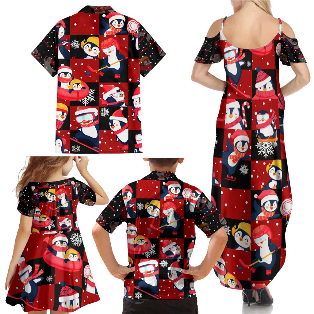 Penguin Winter Sports Christmas Family Matching Summer Maxi Dress and Hawaiian Shirt Cute Holiday Ski Snow Fun - Wonder Print Shop