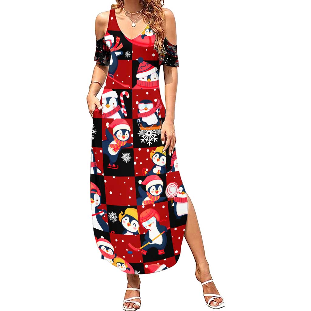 Penguin Winter Sports Christmas Family Matching Summer Maxi Dress and Hawaiian Shirt Cute Holiday Ski Snow Fun - Wonder Print Shop