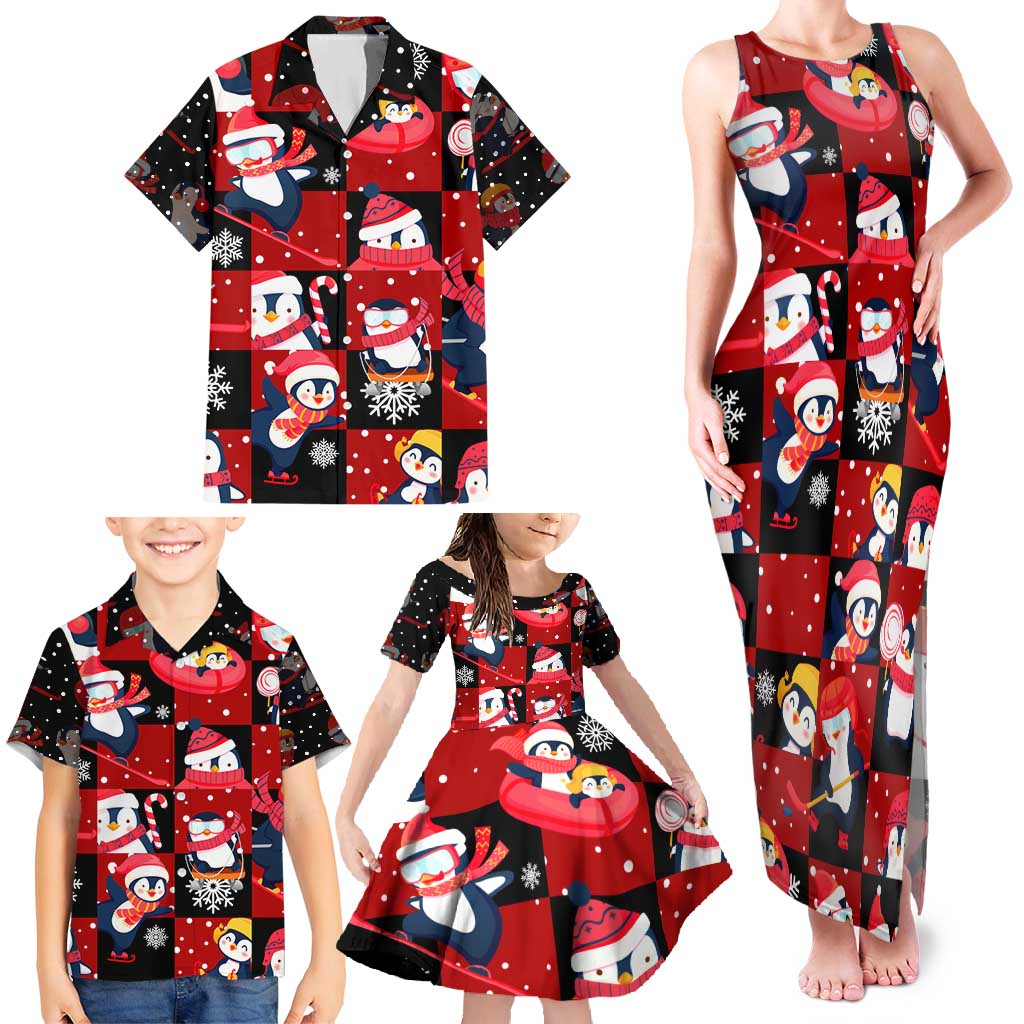Penguin Winter Sports Christmas Family Matching Tank Maxi Dress and Hawaiian Shirt Cute Holiday Ski Snow Fun - Wonder Print Shop