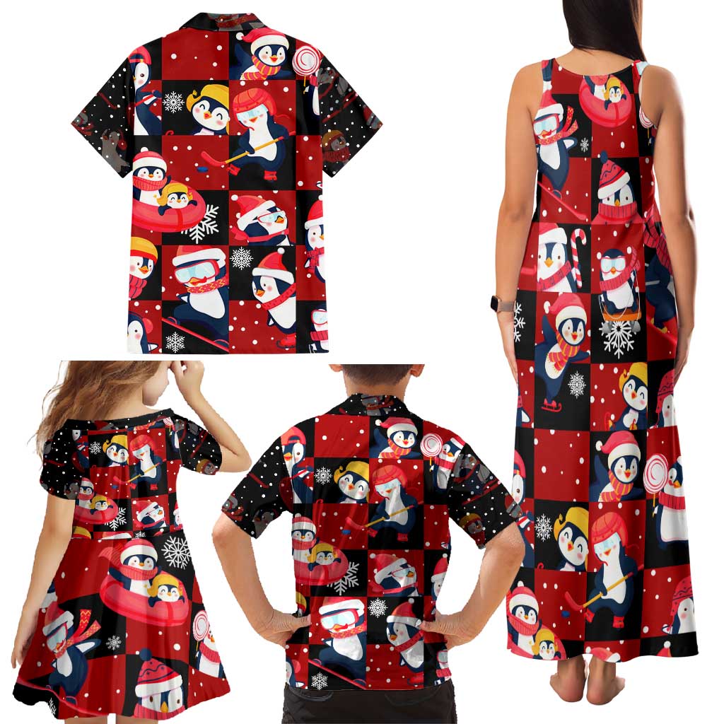 Penguin Winter Sports Christmas Family Matching Tank Maxi Dress and Hawaiian Shirt Cute Holiday Ski Snow Fun - Wonder Print Shop