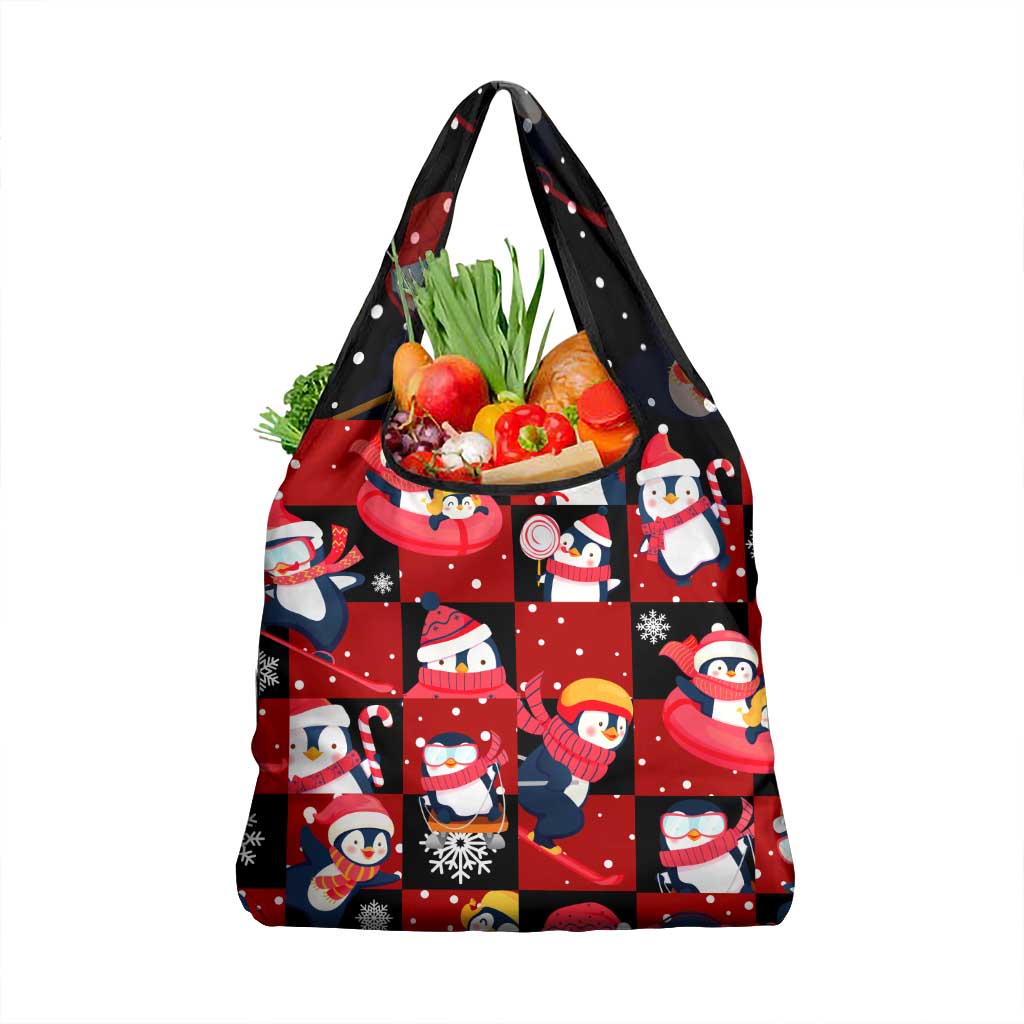 Penguin Winter Sports Christmas Grocery Bag Cute Holiday Ski Snow Fun - Wonder Print Shop