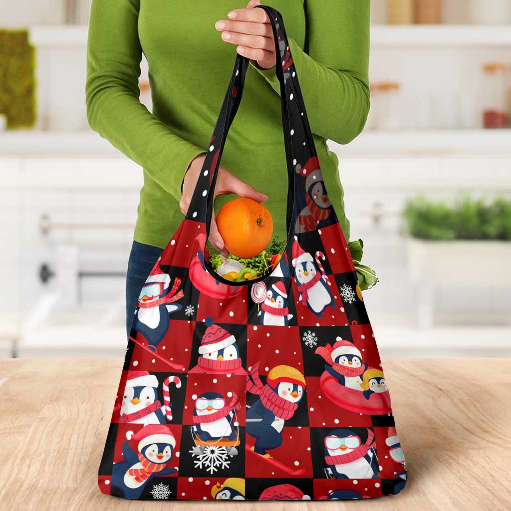 Penguin Winter Sports Christmas Grocery Bag Cute Holiday Ski Snow Fun - Wonder Print Shop