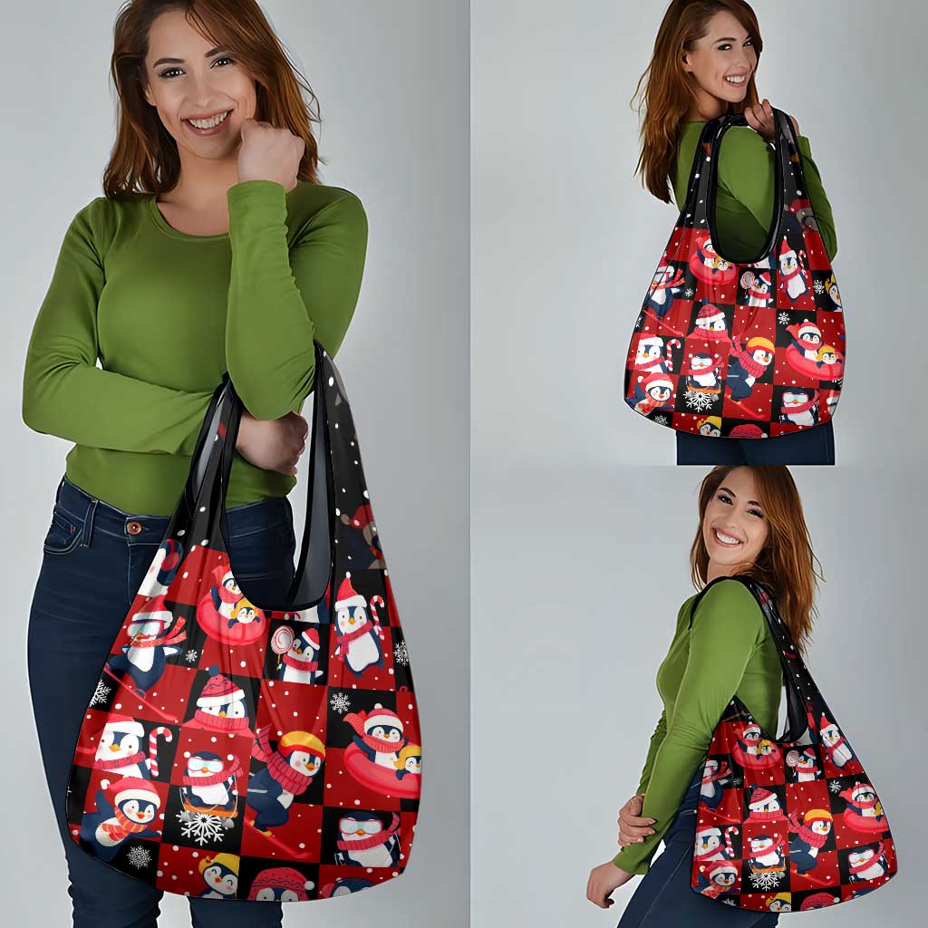 Penguin Winter Sports Christmas Grocery Bag Cute Holiday Ski Snow Fun - Wonder Print Shop