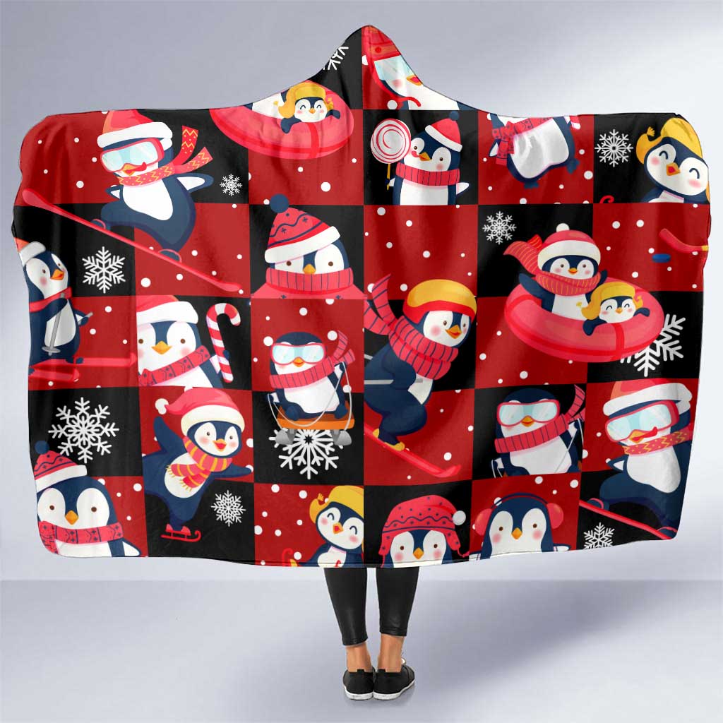 Penguin Winter Sports Christmas Hooded Blanket Cute Holiday Ski Snow Fun - Wonder Print Shop