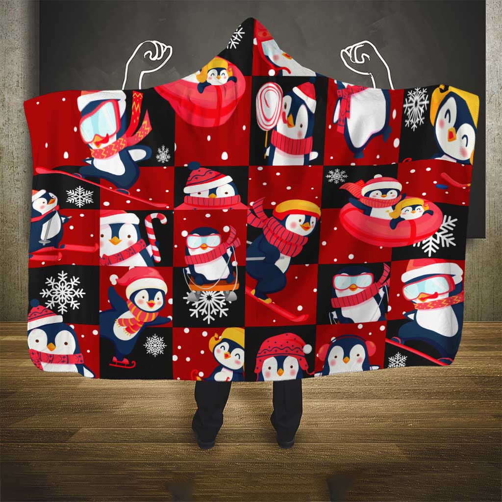 Penguin Winter Sports Christmas Hooded Blanket Cute Holiday Ski Snow Fun - Wonder Print Shop