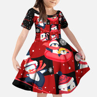 Penguin Winter Sports Christmas Kid Short Sleeve Dress Cute Holiday Ski Snow Fun - Wonder Print Shop