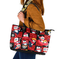 Penguin Winter Sports Christmas Leather Tote Bag Cute Holiday Ski Snow Fun - Wonder Print Shop