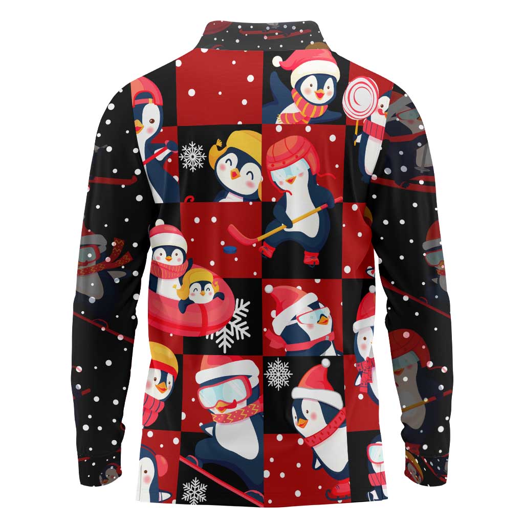 Penguin Winter Sports Christmas Long Sleeve Polo Shirt Cute Holiday Ski Snow Fun - Wonder Print Shop