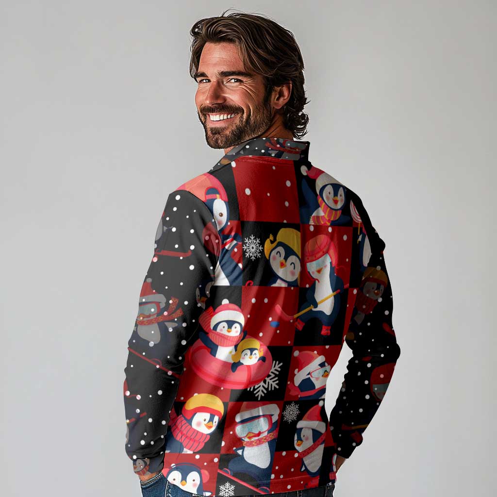 Penguin Winter Sports Christmas Long Sleeve Polo Shirt Cute Holiday Ski Snow Fun - Wonder Print Shop