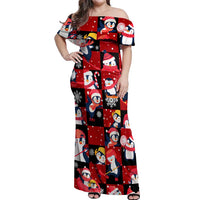 Penguin Winter Sports Christmas Off Shoulder Maxi Dress Cute Holiday Ski Snow Fun - Wonder Print Shop