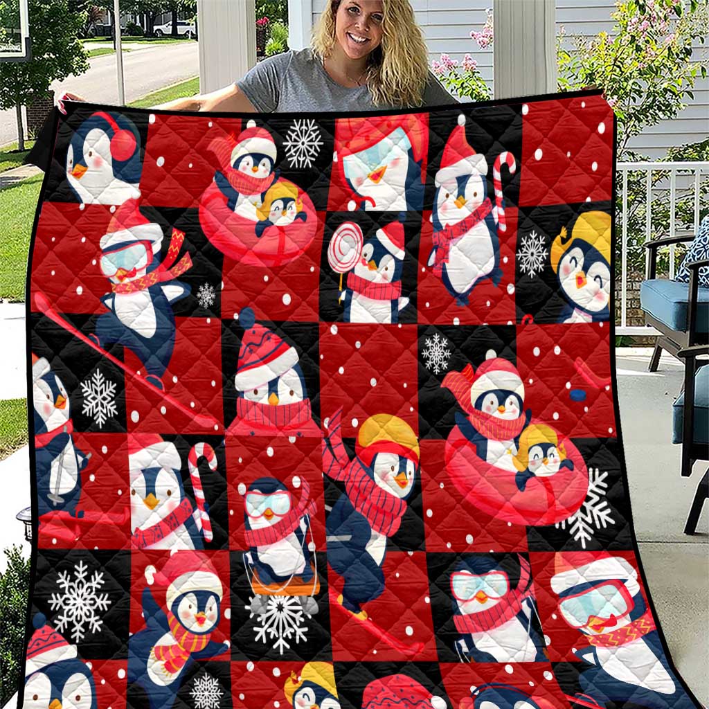 Penguin Winter Sports Christmas Quilt Cute Holiday Ski Snow Fun - Wonder Print Shop