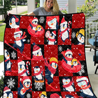 Penguin Winter Sports Christmas Quilt Cute Holiday Ski Snow Fun - Wonder Print Shop