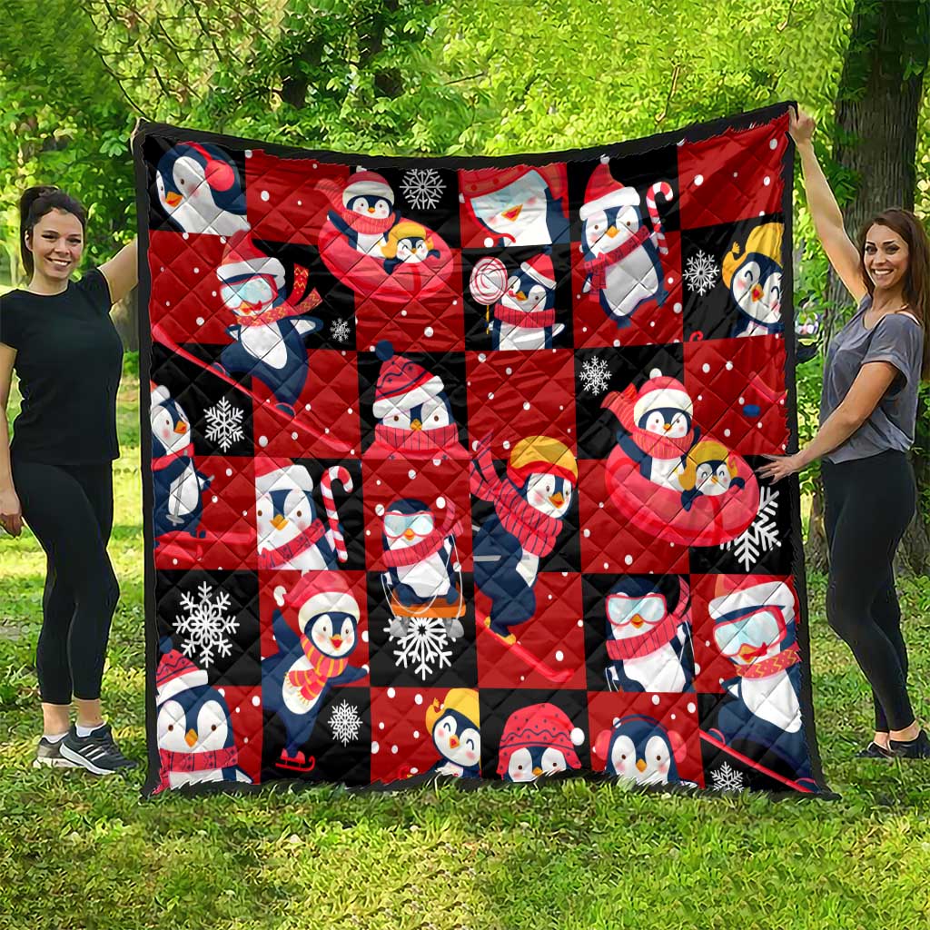 Penguin Winter Sports Christmas Quilt Cute Holiday Ski Snow Fun - Wonder Print Shop