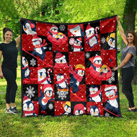 Penguin Winter Sports Christmas Quilt Cute Holiday Ski Snow Fun - Wonder Print Shop