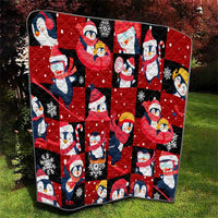 Penguin Winter Sports Christmas Quilt Cute Holiday Ski Snow Fun - Wonder Print Shop