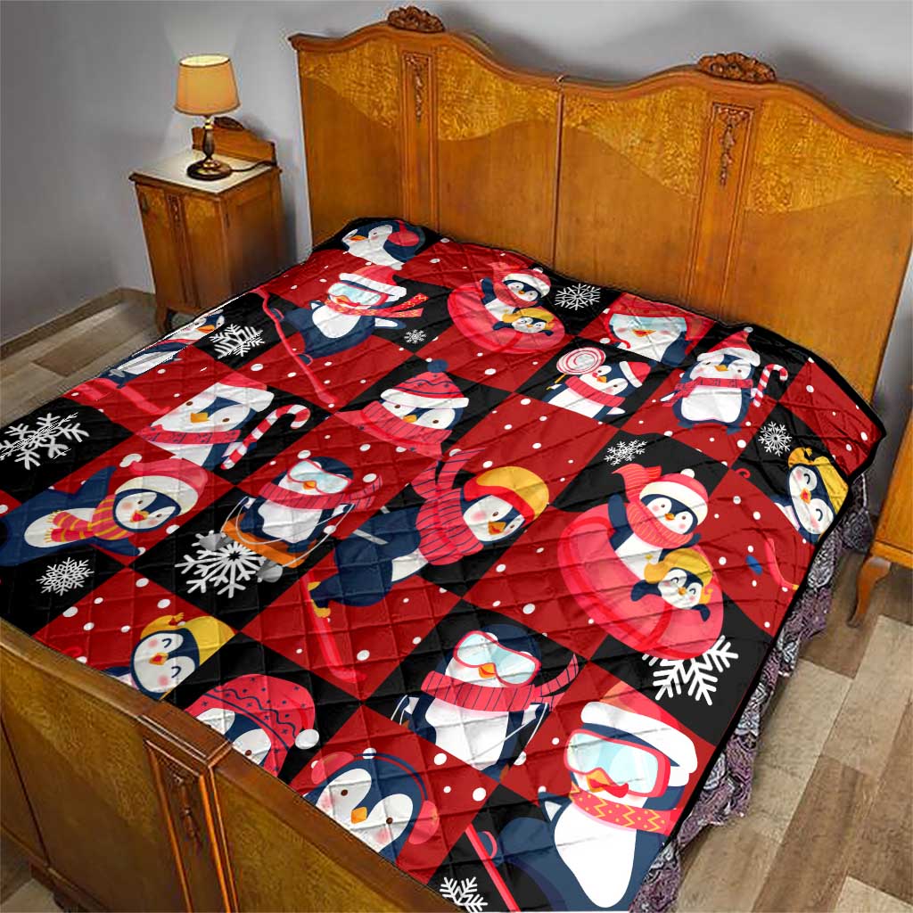 Penguin Winter Sports Christmas Quilt Cute Holiday Ski Snow Fun - Wonder Print Shop