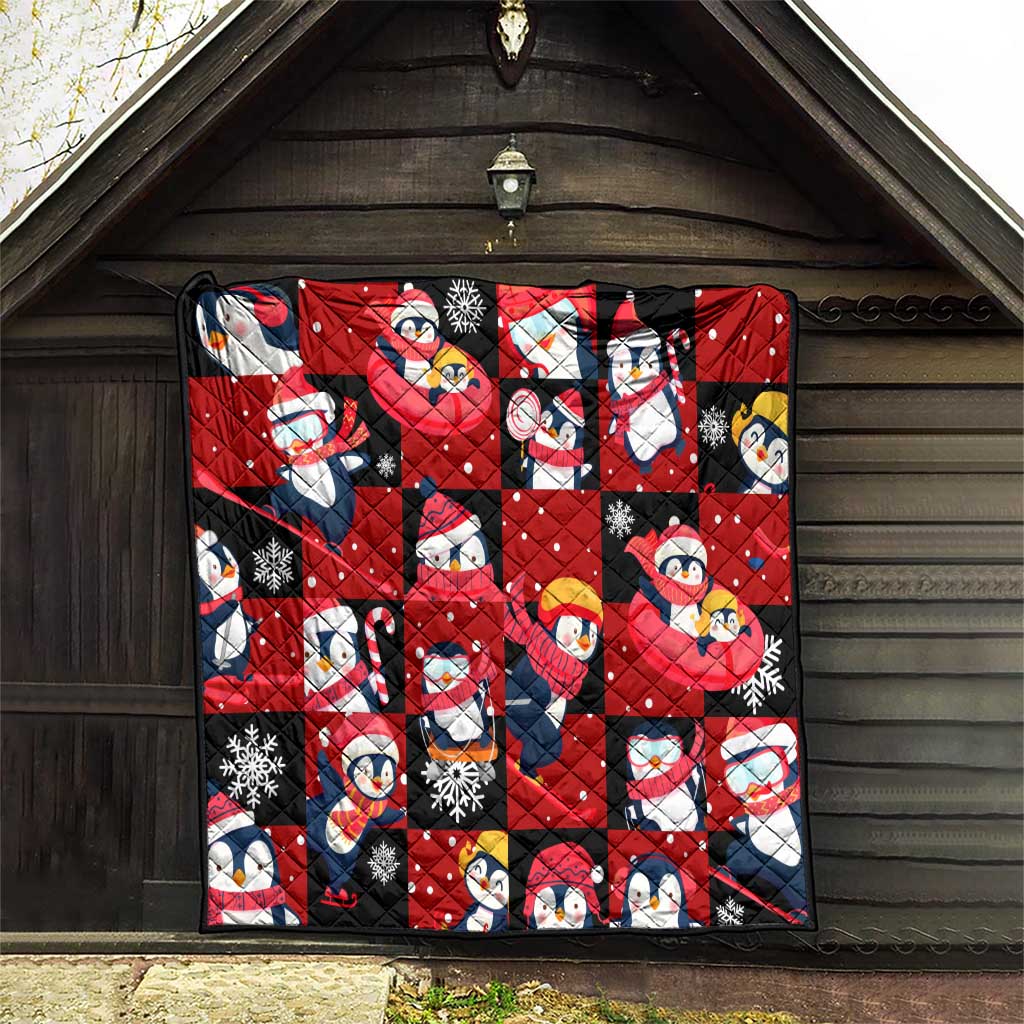 Penguin Winter Sports Christmas Quilt Cute Holiday Ski Snow Fun - Wonder Print Shop
