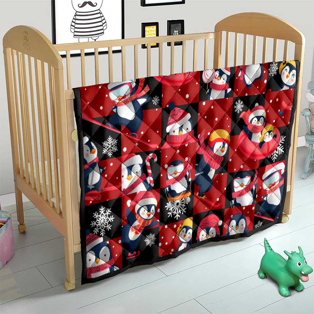Penguin Winter Sports Christmas Quilt Cute Holiday Ski Snow Fun - Wonder Print Shop