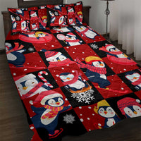 Penguin Winter Sports Christmas Quilt Bed Set Cute Holiday Ski Snow Fun - Wonder Print Shop