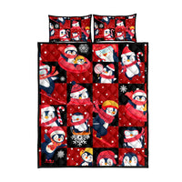 Penguin Winter Sports Christmas Quilt Bed Set Cute Holiday Ski Snow Fun - Wonder Print Shop