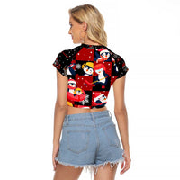 Penguin Winter Sports Christmas Raglan Cropped T Shirt Cute Holiday Ski Snow Fun - Wonder Print Shop
