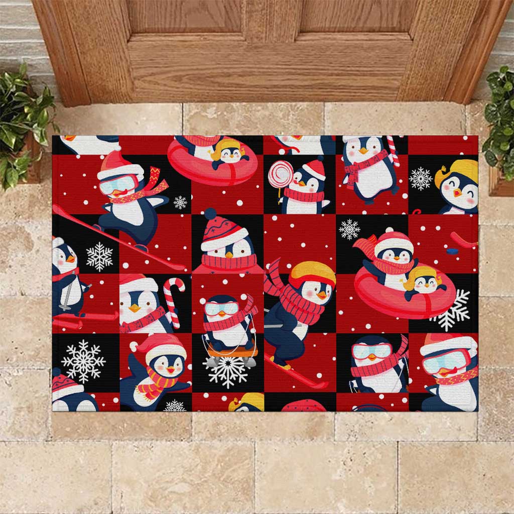 Penguin Winter Sports Christmas Rubber Doormat Cute Holiday Ski Snow Fun - Wonder Print Shop
