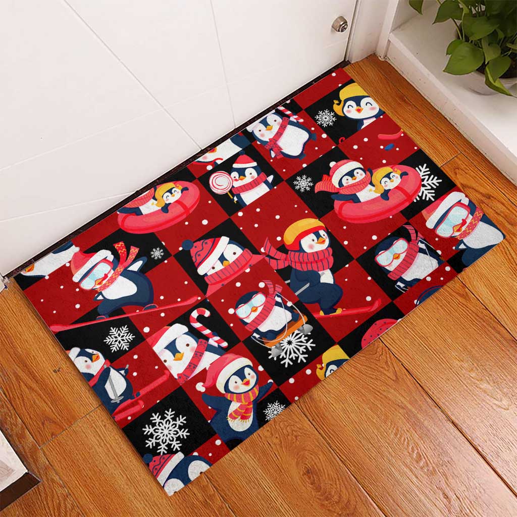Penguin Winter Sports Christmas Rubber Doormat Cute Holiday Ski Snow Fun - Wonder Print Shop